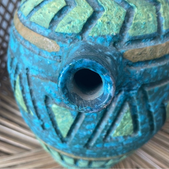 Italy Florentine Art Pottery Sgraffito Pitcher Vase Vessel Rimini Blue Green MCM - Picture 5 of 10